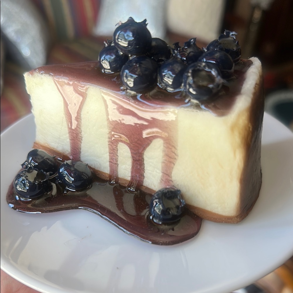 hyper realistic prop food fake Blueberry Cheesecake faux cake replica dessert